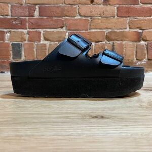 Black Leather Birkenstock Papillio Platform Arizona, Size 37